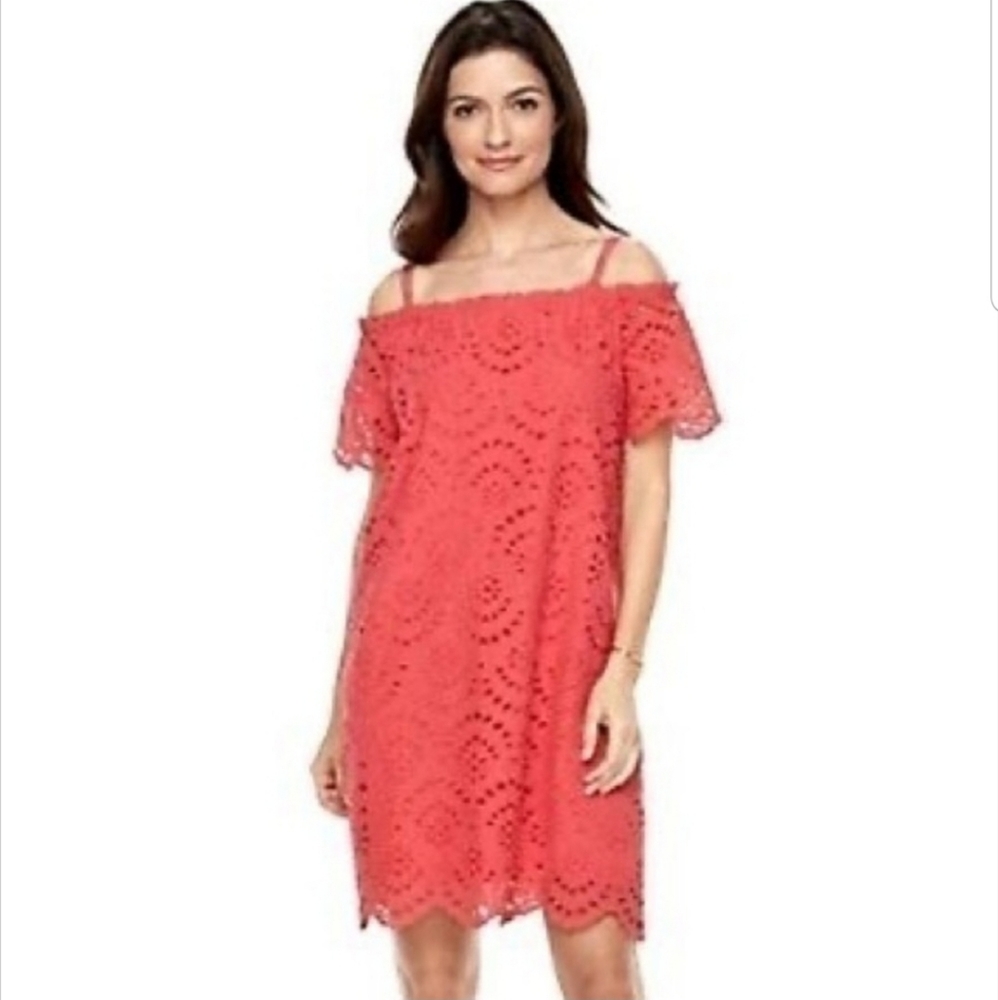 NWT Hope & Harlow "Rose Tea" Eyelet Off-the-Shoulder Dress size 8